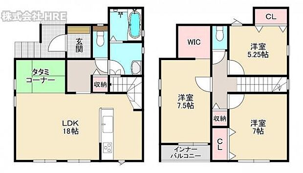 畳コーナーを備えたLDKでゆったり寛げる間取り。2階3部屋はゆとりのある広さです。