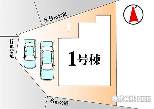 南・西・北の公道に面しています。駐車は車種により2台可能です。