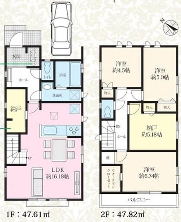 A号棟 2階に4部屋付いた間取り。2階納戸は居室としても使用可能。