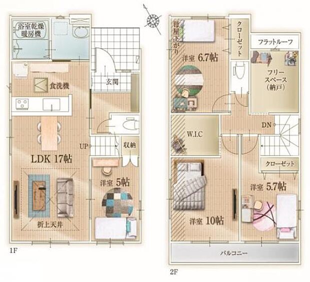 1号棟 季節物の家電の収納や趣味のお部屋などに使用できるフリースペースのついた4LDKです。