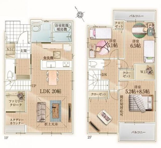 2号棟 将来的に4LDKにも変更対応かのうな3LDK。スタディカウンターもついています。