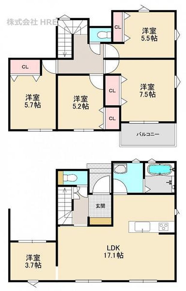 フリースペースはご家族好みで使える、5LDKにもなる将来性ある間取り。