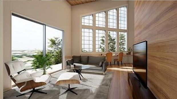 大きな窓と吹き抜けで上質な空間になっているLDK。完成が楽しみですね。※イメージ画像です