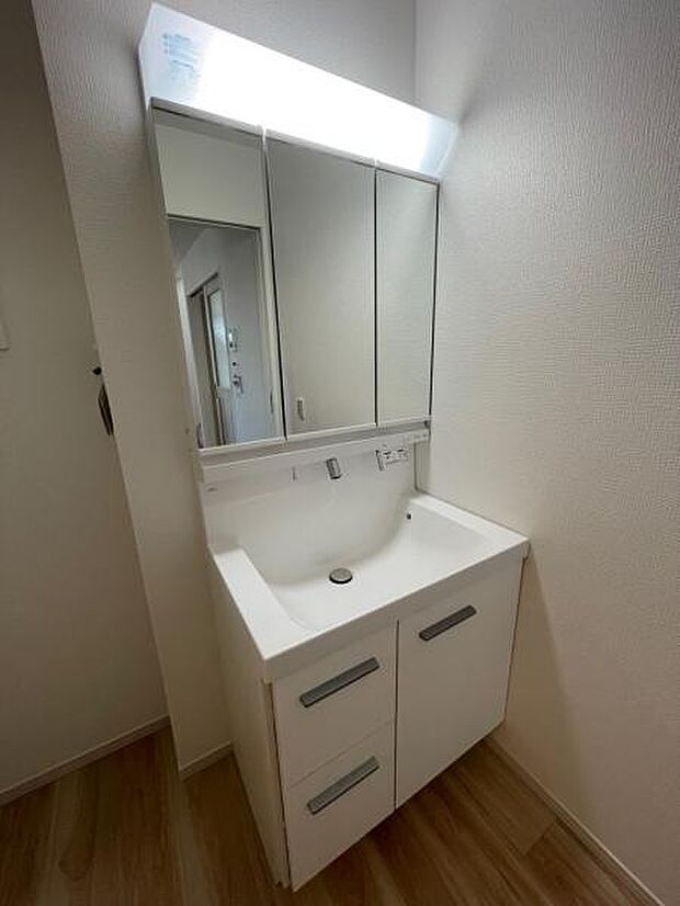 1号棟 使い分けが便利な洗面下収納は扉タイプと引出しタイプの収納。