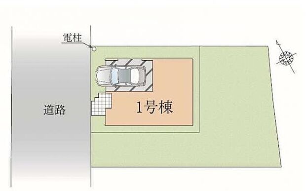 ビルトイン車庫タイプでお車を守ります。前道6mで広々開放的です。