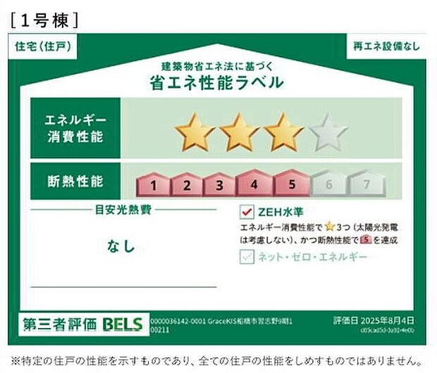 第三者評価の省エネ性能ラベルがあり安心・快適な住まいです。