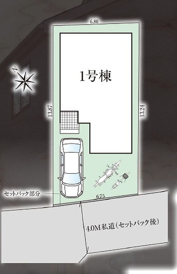 綺麗な整形地で、駐車スペースで確保されています。