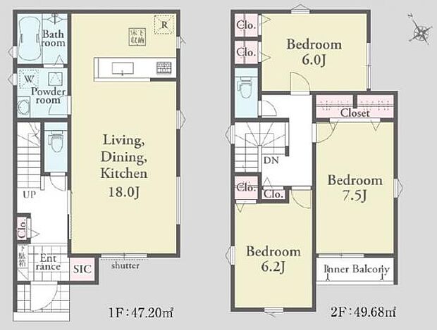 1号棟 2階居室全室6帖以上の広々3LDK。