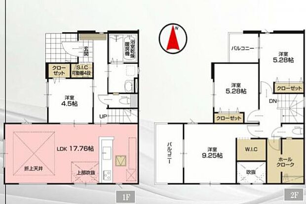 SICやWIC、2階ホールクロークなど大容量収納が豊富な間取り。