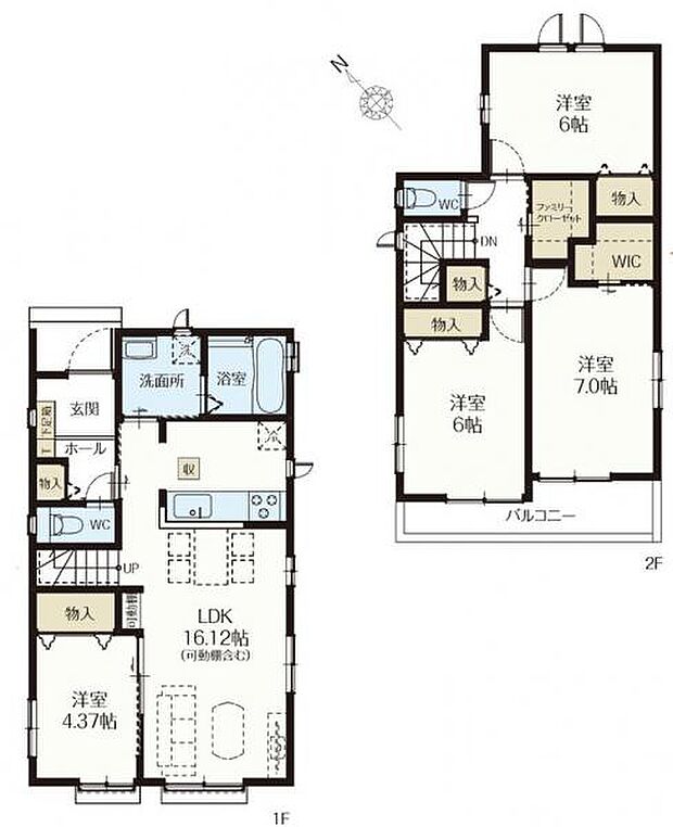 (B号棟) 水回りの集中した家事のしやすい間取り。2階洋室は全室6帖以上。