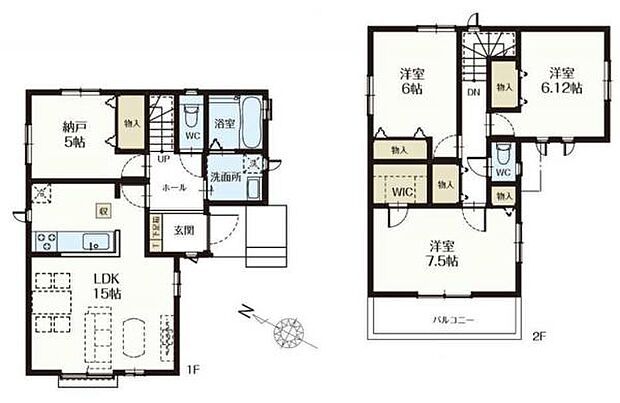 A号棟 居室としても使える5帖の納戸付き。WICをはじめ、各居室に収納つきです。