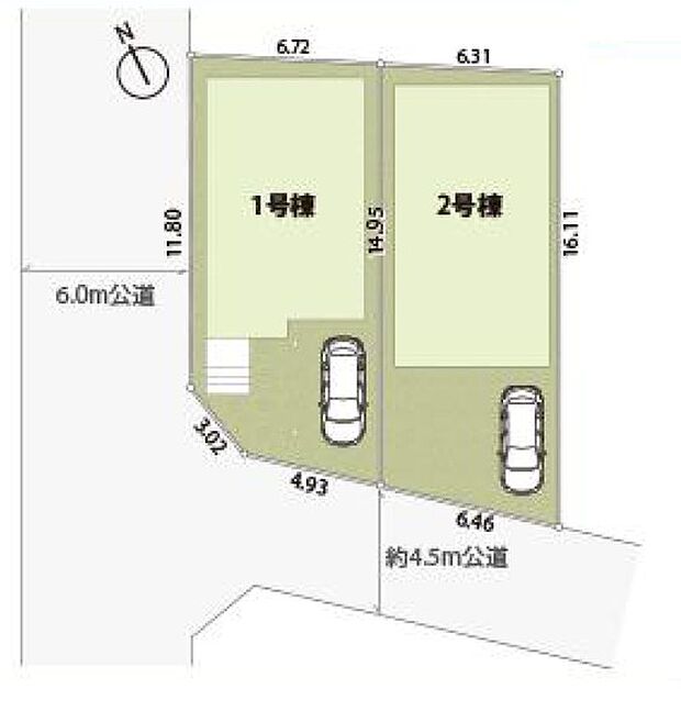 角地を含む全2棟。南道路に面しており陽当たり良好です。