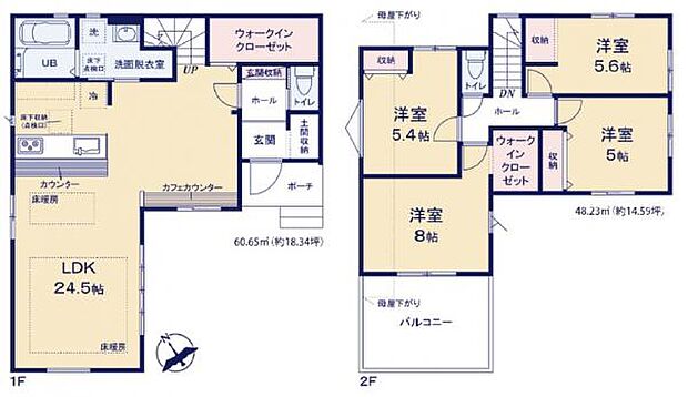 3面採光の広々リビングは床暖房つき。リビングイン階段で家族が自然と集まる明るい空間です。