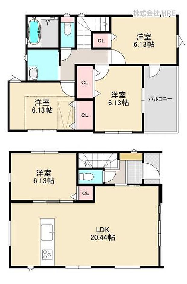(2号棟) 1階にも洋室が配置された2号棟。また、浴室洗面室は2階に設置され、お洗濯動線がスムーズです。