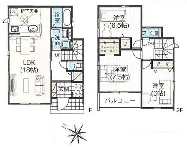 6号棟 2階洋室は全室6帖以上。脱衣所は2方向出入口で家事のしやすい間取りです。