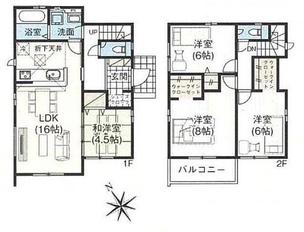 2号棟 1階に和洋室の付いた4LDK。 主寝室は広々8帖。