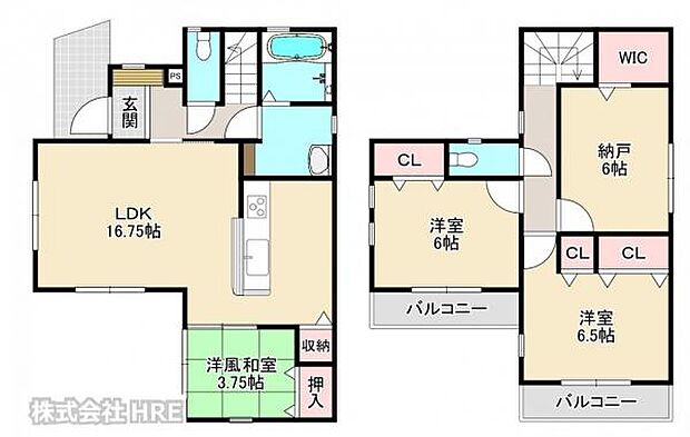 収納充実な3SLDK。2階は全室6帖以上と広さも充実。