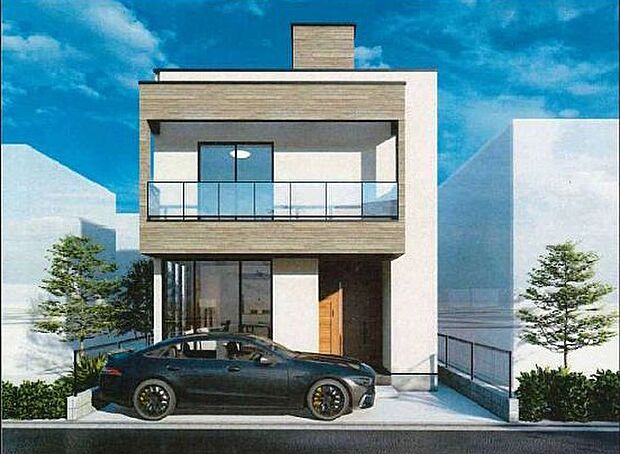 完成予想図です。建売では珍しいデザインの外観です。