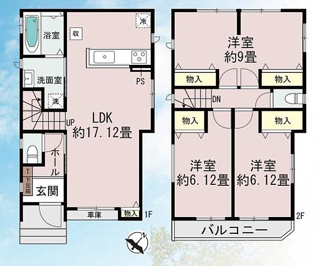 2階洋室は4部屋に対応することも可能。リビング階段のLDK、水回り集中の使いやすい間取りです。