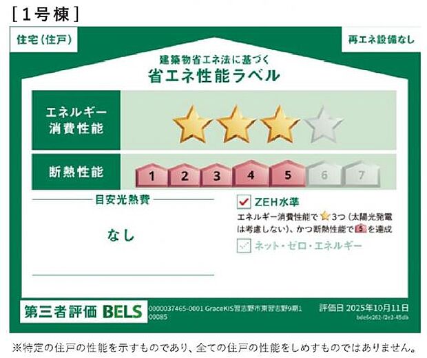第三者評価の省エネ性能ラベルがあり安心・快適な住まいです。