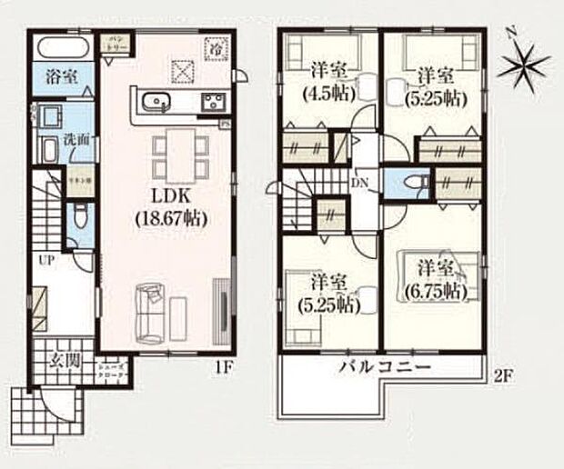3号棟 2階に4部屋ある使い勝手の良い間取りです。洗面所にはリネン庫もあります。