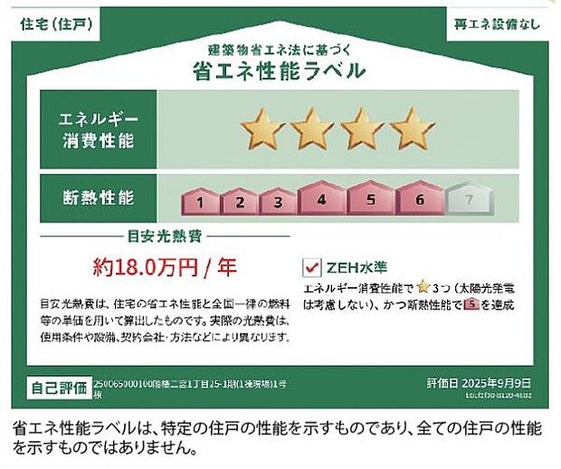 第三者評価の省エネ性能ラベルがあり安心・快適な住まいです。 
