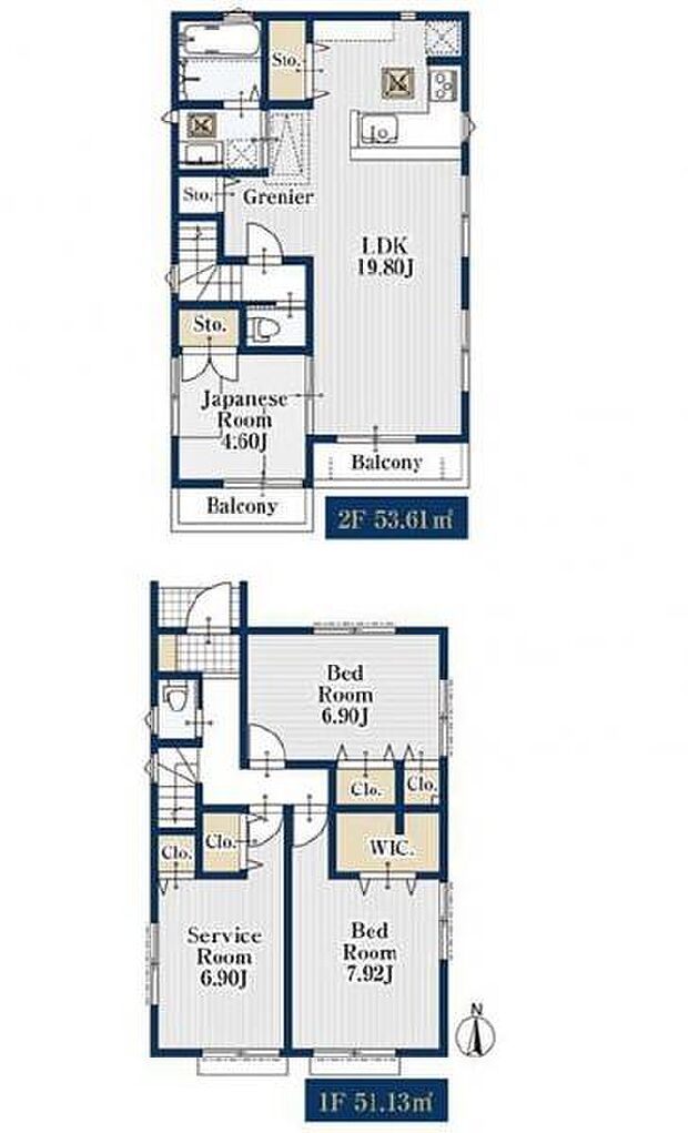 1号棟 2階リビングの間取りならではの、陽当たりの良さと家事動線の良さが期待できます。