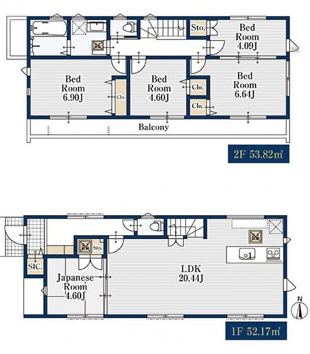3号棟 1階リビングの広さを十分にとり、洗面浴室は2階と、お洗濯動線の良さが魅力の間取り。