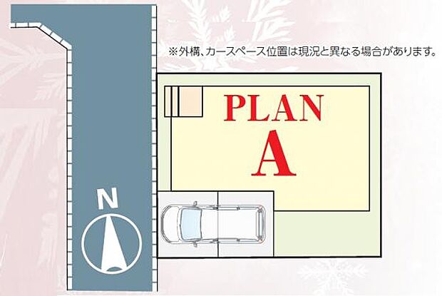 西道路に面した全1棟。駐車スペースは1台です。