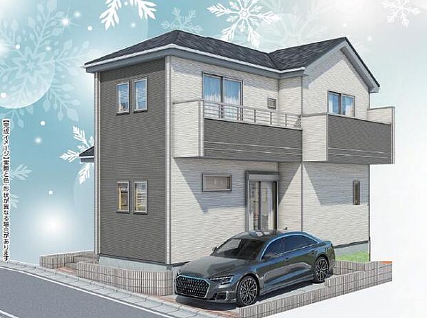 ツートンカラーがおしゃれな外観。完成は2026年1月頃の予定です。