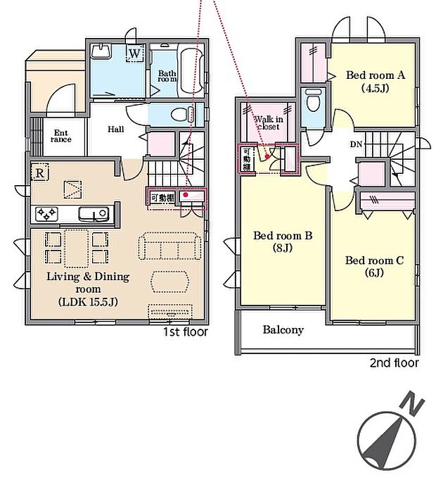 A号棟 随所に可動棚が配置され、収納も使いやすい間取りとなっています。