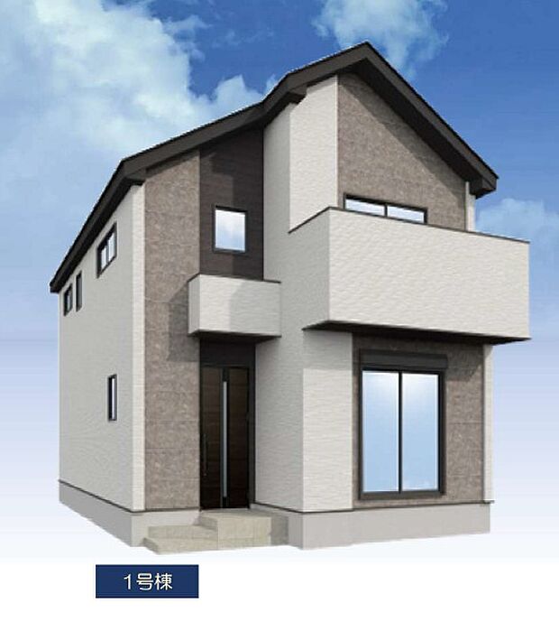 1号棟 ダークカラーがアクセントで目をひく外観。完成は1月頃の予定です。 
