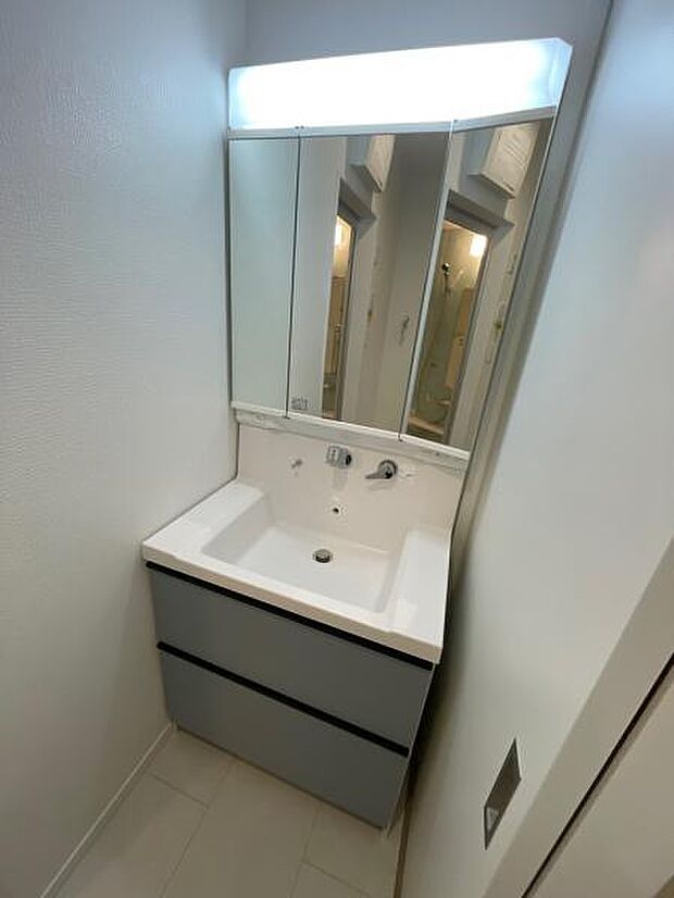 (1号棟) 背面収納があり、使い勝手の良い洗面台です。