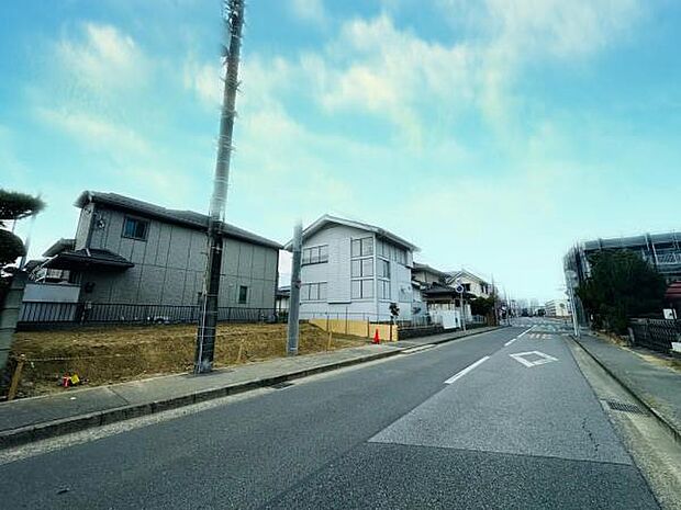 大通りから入ってすぐの見通しのいい道路です。交通量は多すぎないので落ち着きもあります。