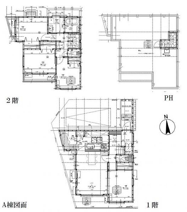 A号棟 広々ルーフバルコニー搭載。1階に洋室の付いた4LDKの間取り。