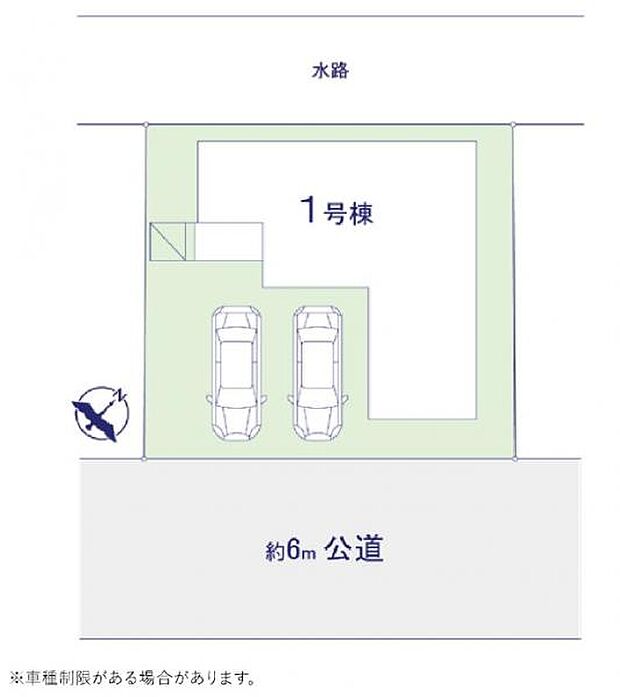 6mの南東道路に面しており、日当たり良好。車種により2台駐車可能です。
