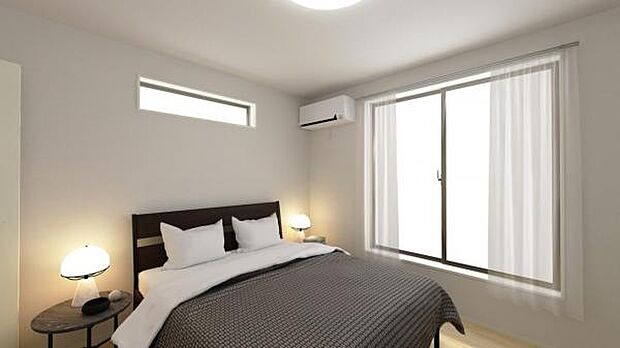 1号棟完成予想図です。 広めのベッドも難なく置ける主寝室です。