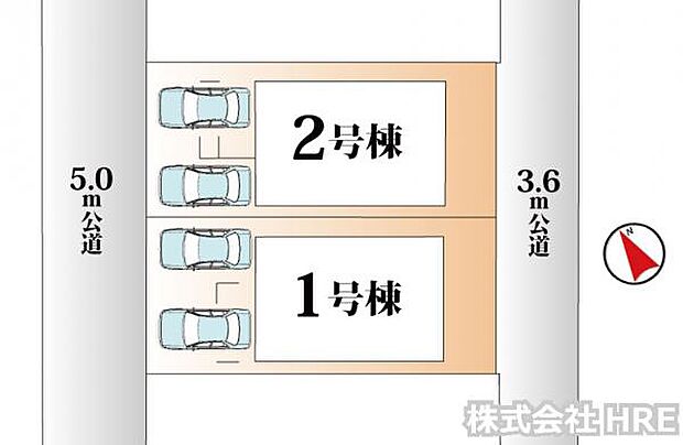前面道路は5.05m。カースペースは2台分。