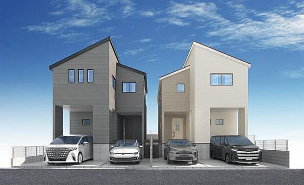 建物完成予想図です。落ち着いた色合いがとてもおしゃれな外観です。