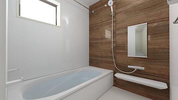 1号棟完成予想図です。 浴室乾燥暖房機も付いた浴室です。足を伸ばしてゆったり浸かれます。