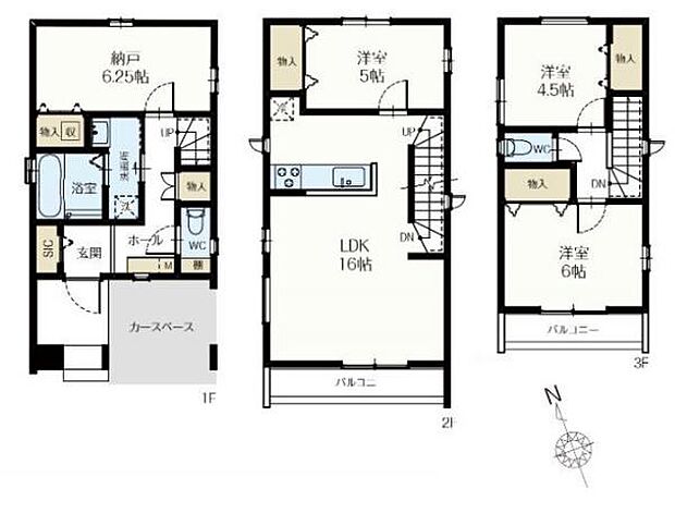B号棟 3LDKに納戸がついたプラン。2階洋室はリビングの横にあり、多目的に使えます。