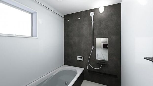 1号棟完成予想図です。 落ち着いた色合いの浴室はゆったりと疲れを癒します。