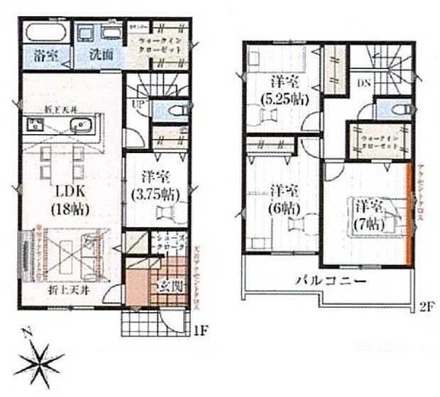 2号棟 洗面所にWICが併設されており、2階に行かず家族の身支度ができます。