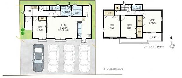 洗面所は回遊可能で家事のしやすい間取り。 2階居室は全室6帖以上と広々