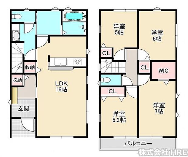 2号棟 洗面所とランドリールームが分かれており、回遊可能で家事のしやすい間取りです。