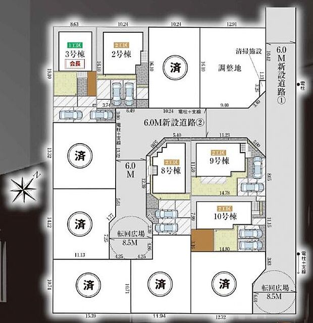 全11棟の分譲地。新設道路は居住者のみが使える転回広場がございます。
