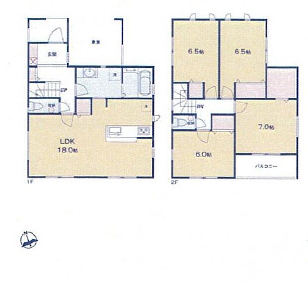 1階リビングを広く取り、2階の洋室もゆとりのあるプランです。※参考間取り図です。詳細はお問い合わせください 