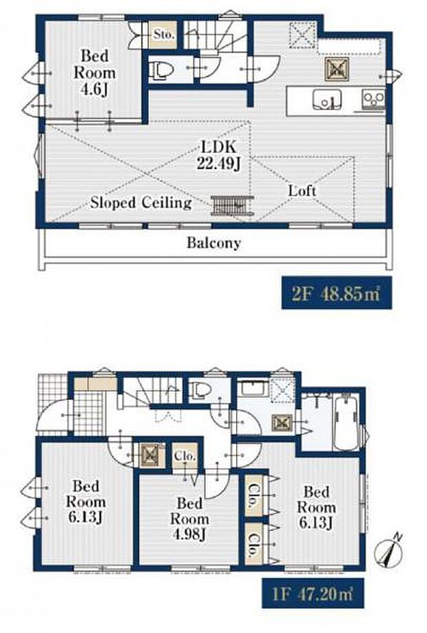 2号棟 リビングには作業部屋としても便利なロフト付き。広々バルコニーも搭載です。