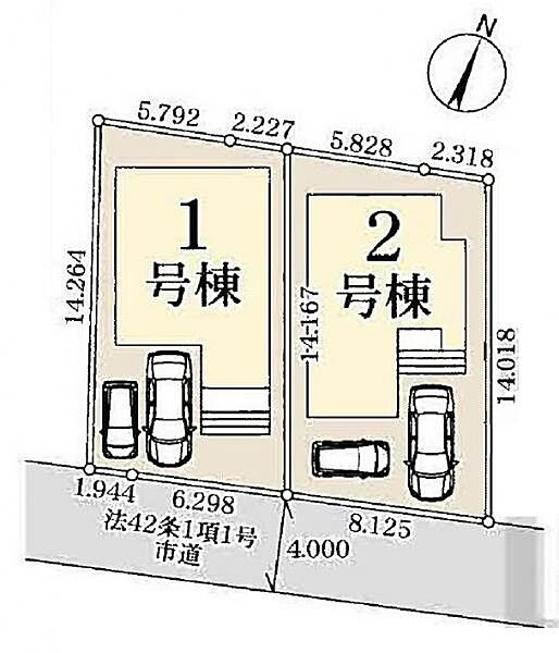 前面道路は4.0ｍ。カースペースは車種により2台分。