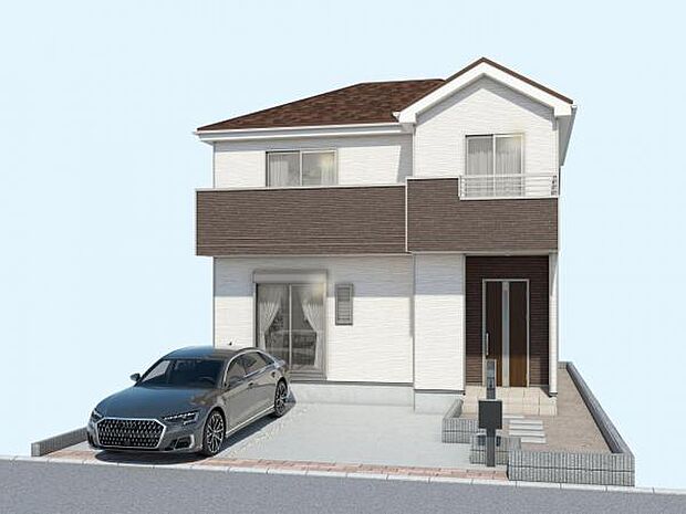 建物完成予想図です。落ち着いた色合いがとてもおしゃれな外観です。